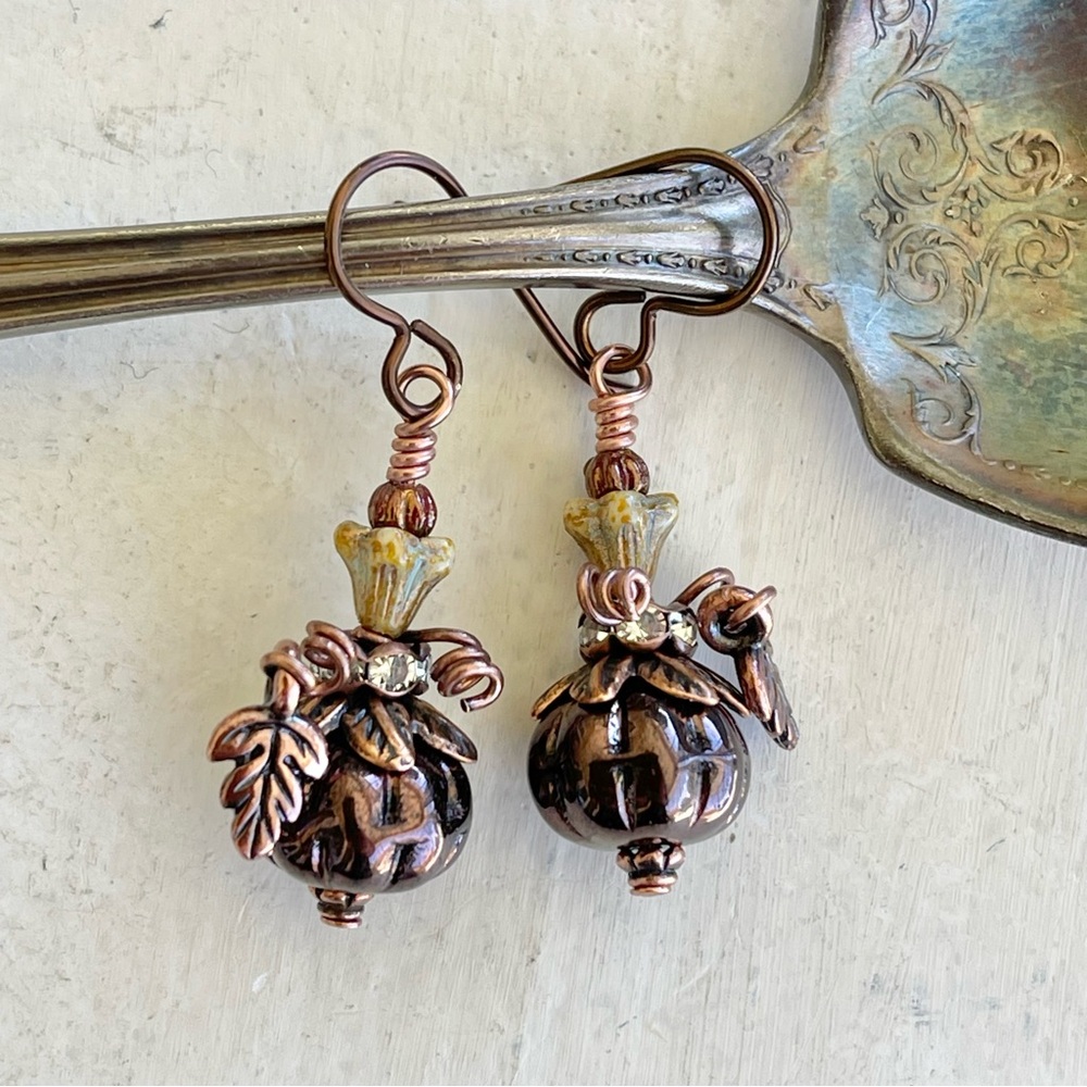 Hand Crafted “Midnight Pumpkin” Dangle Earrings - Picture 9 of 12